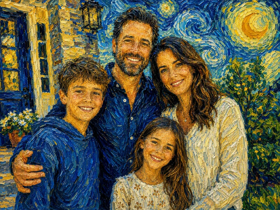 The same family painted in the style of Van Gogh