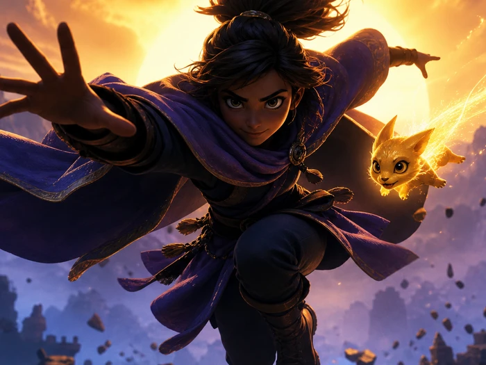 An original character mid-action