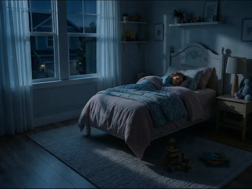 A child's bedroom at night